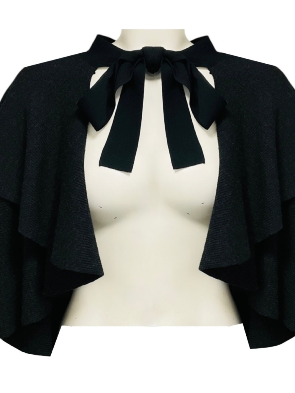 PAULE KA CHARCOAL GREY CROPPED WOOL KNIT CARDIGAN SWEATER